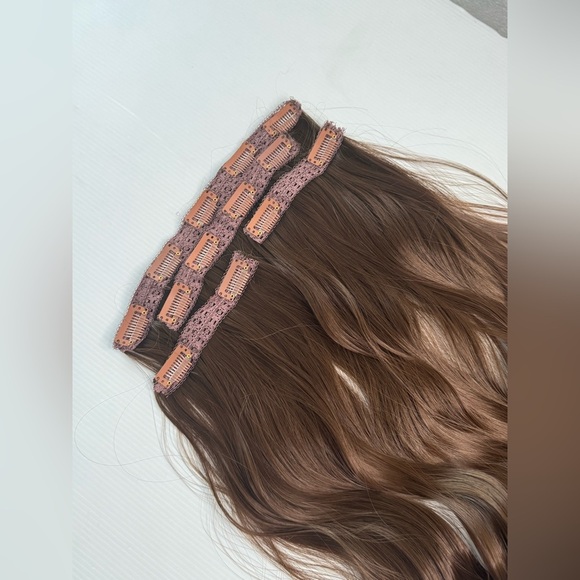 20 IN CLIP IN SET CHESTNUT CHOCOLATE BROWN CURLY WAVE HAIR EXTENSIONS - Picture 7 of 8